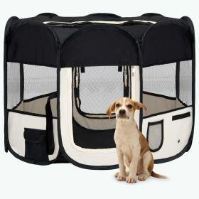 Foldable Dog Playpen with Carrying Bag Black 35.4"x35.4"x22.8"