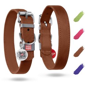 Brown Leather Dog Collar for Large Dogs Medium Small Dogs Adjustable Collar with Durable Buckle D Ring 11-14 inch Neck x 3/5 inch Wide