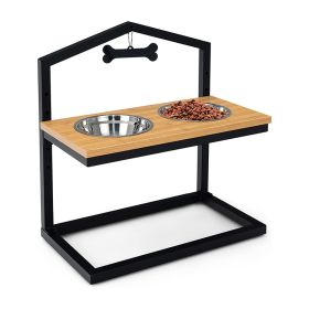 Adjustable Heights Elevated Dog Bowl Feeder Stand (Color: Natural)