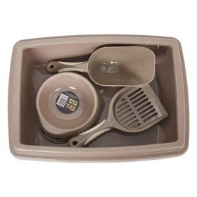 Pet Supplies Set Cat Kitten Dog Litter with Feeder Bowl and Litter Scoop (Color: brown)