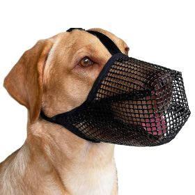 Pet Muzzle Mask Soft Mesh Muzzle Adjustable Dog Mouth Cover with Breathable Mesh Adjustable Neck Forehead Strap (Color: Black)