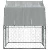 Dog Cages 2 pcs with Roof and Door Silver Galvanized Steel